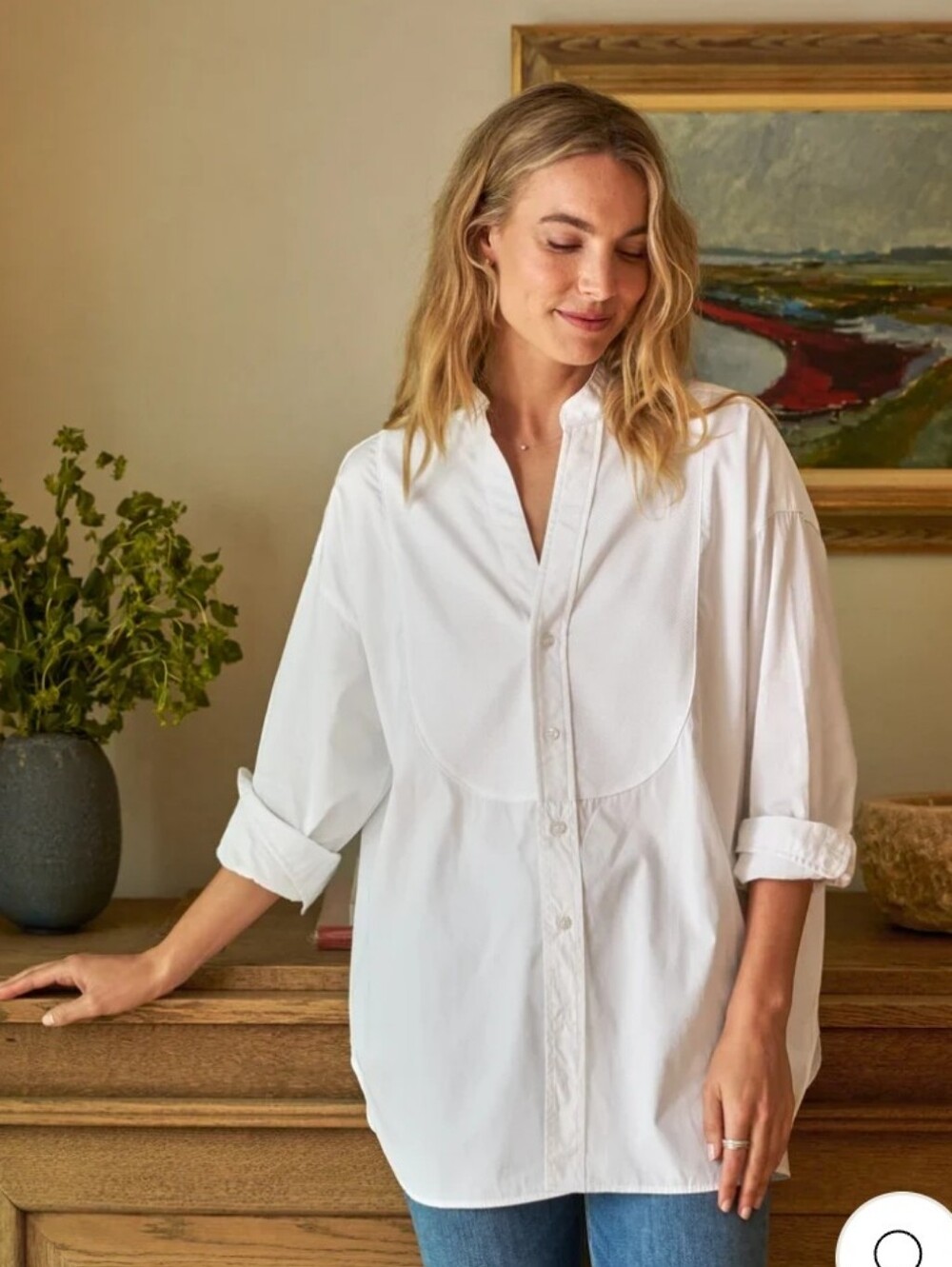 Frank & Eileen Size XL White Victoria Italian Tuxedo Shirt Blouse Button Closure